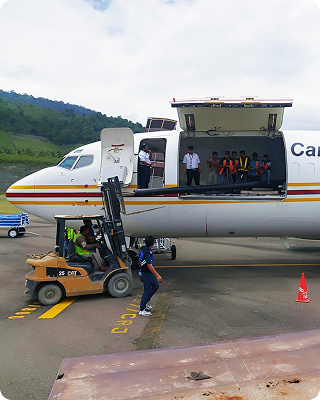 Air freight cargo aircraft on the runway